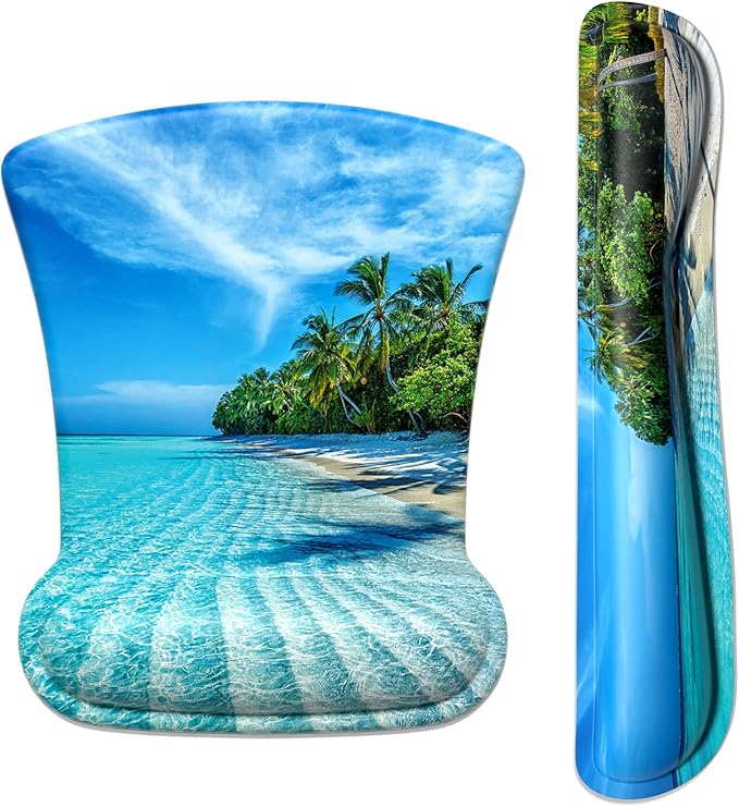 ITNRSIIET Mouse Pad Wrist Support Keyboard Wrist Rest Pad Ergonomic Mousepad Non-Slip Memory Foam Keyboard Pad Easy Typing Pain Relief Perfect for PC Laptop Gaming Office, Blue Sea Blue Sky