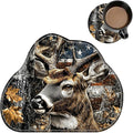 Cute Mouse Pad Plus 1 Coaster, Small Gaming Mouse Mat 11.8 x 9.45 inches, Travel Mouse Pads with Durable Stitched Edges Non-Slip Base, Camo Flag Deer Decor Mousepad for Office Home