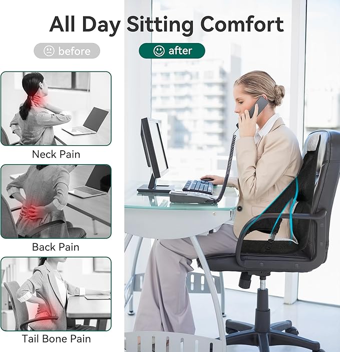 Memory Foam Lumbar Support Pillow, Car Seat Cushion, Office Chair Cushion, One Piece Chair Pad, Improve Posture, Ergonomic Hip & Coccyx Lumbar Support