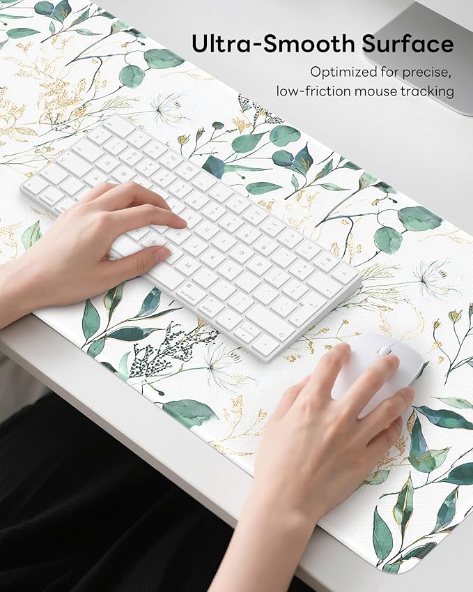 Nature Mouse Pad, 31.5 x 11.8 Large Desk Mat with Stitched Edges & Non-Slip Base, Mousepad for Office, Home, Work, Eucalyptus Leaf