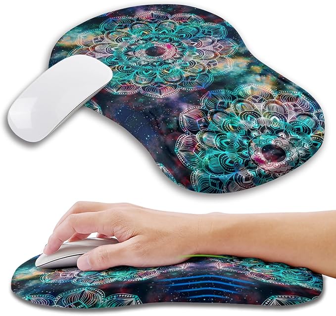 Ergonomic Mouse Pad Wrist Support with Memory Foam Massage Bulge, Wrist Ergonomic Support Mousepad Wrist Rest for Mouse (12x8 inch, Mandala)