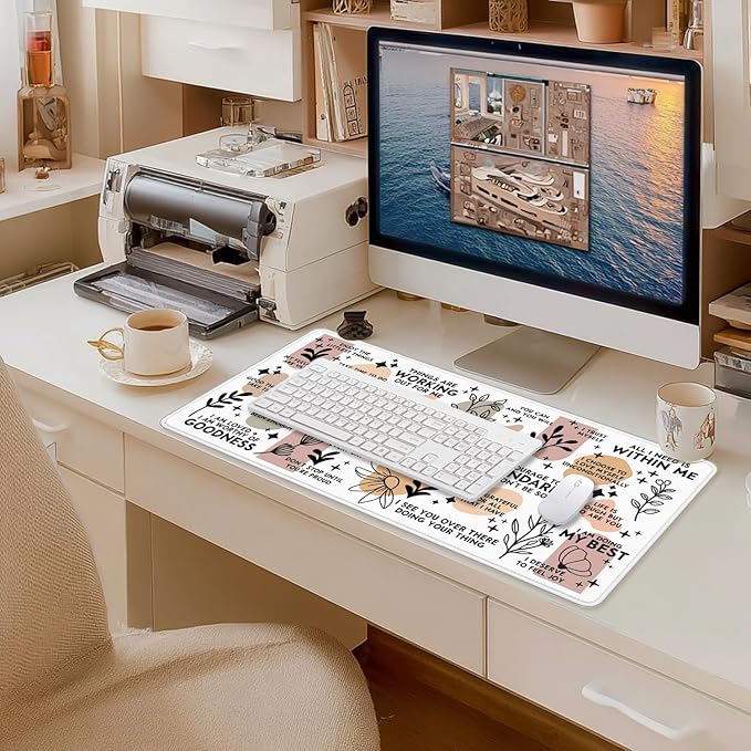 Boho Inspirational Large Mouse Pad 31.5x15.7inch, Daily Reminders Mental Health Large Extended Computer Desk Mat Mousepad for Keyboard and Mouse, Office Desk Accessories