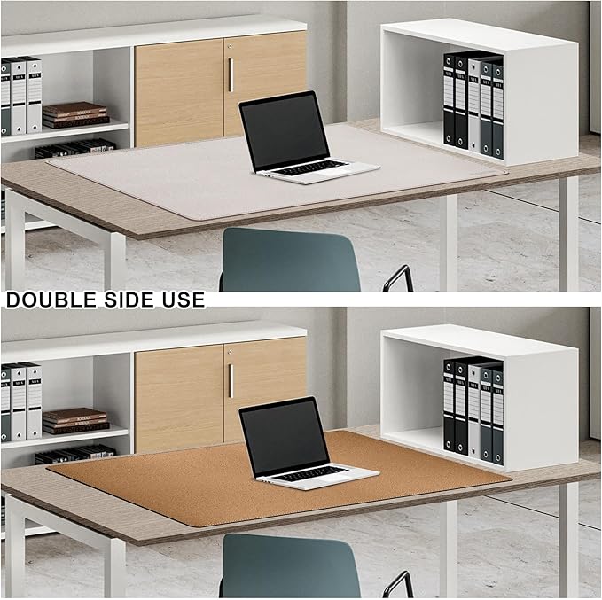 MAIDERN 40”x 24” Leather Desk Pad, Reversible Large Desk Mat, Cork & Leather Large Mouse pad for Desk, Waterproof Computer Desk Pad for Gaming Home Office (Cream)