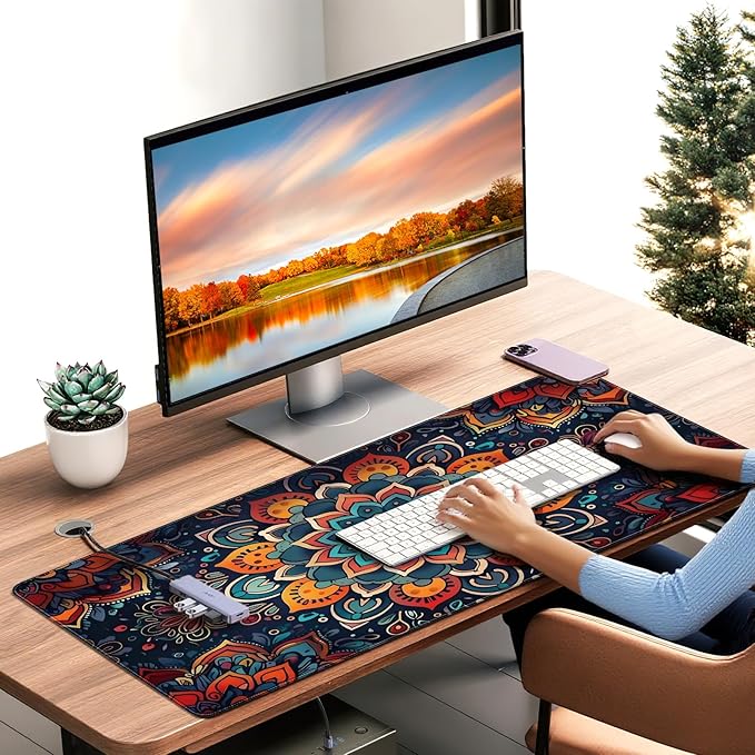 XXL Gaming Mouse Pad, Bohemian Floral Pattern, 35.4 x 15.7 Inches, Microfiber Cloth, Non-Slip Rubber Base, Extended Desk Mat