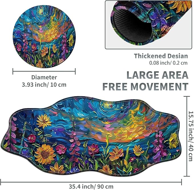 Vibrant Watercolor Flowers Large Gaming Mouse Pad Plus a Coaster, 35.4 x 15.7 inches Desk Mat Extended XXL Mousepad with Stitched Edge Non-Slip Rubber, Desk Pad Computer Mouse Mat for Home Office