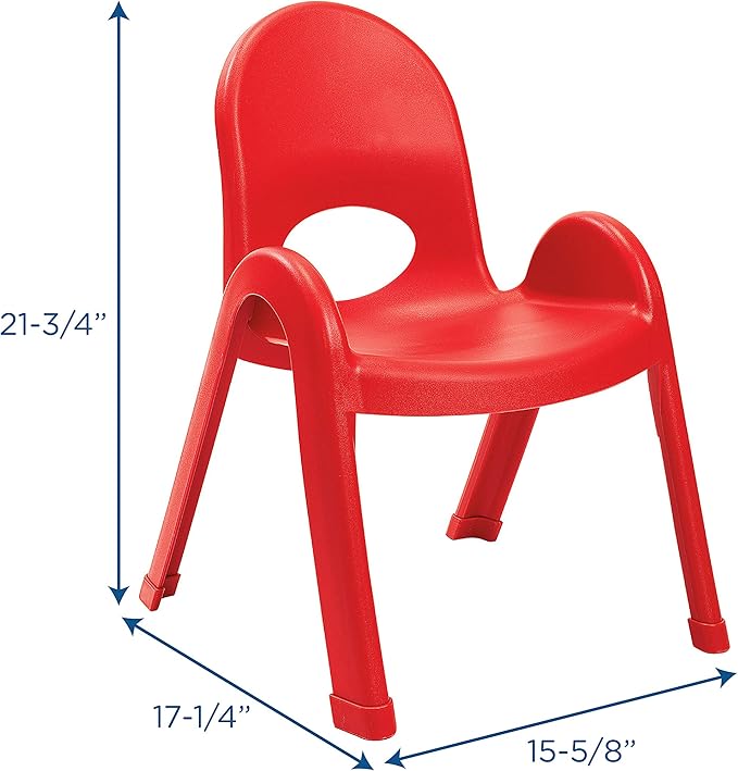 Children’s Factory Value Stack 11" Child Chair, 2 Red, 2 Pack, Stackable Ergonomic Seating Solution for Classrooms and Homeschools