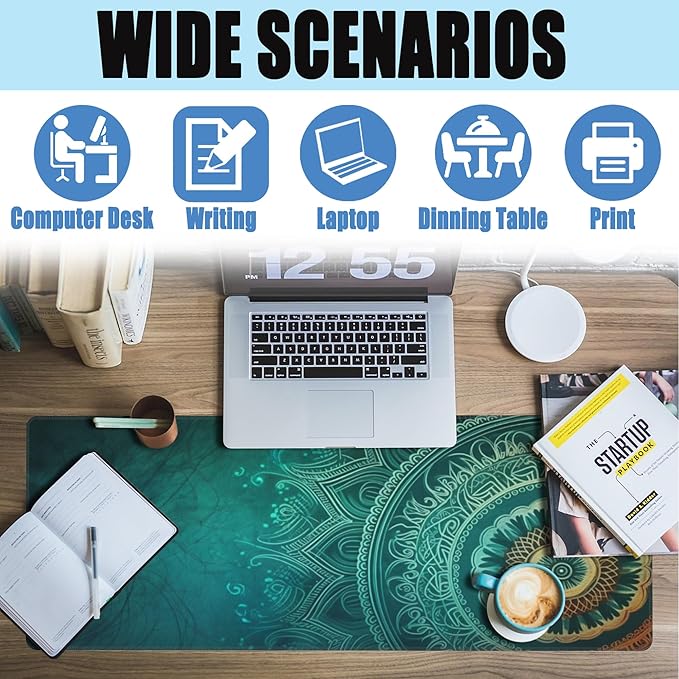 Large Gaming Mouse Pad for Desk,Retro Mandala Flower Desk Mat for Desktop,Mandala Floral Desk Pad, Extended Big Computer Keyboard Mouse Pad with Non-Slip Base and Stitched Edge 31.5"x11.8"