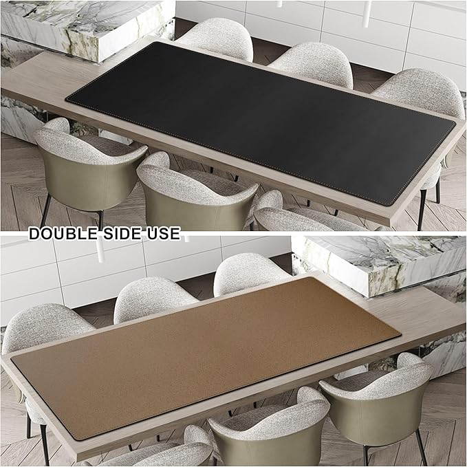 MAIDERN 67”x 27.5” Leather Desk Mat XXL, Large Desk Pad, Reversible Cork & Leather Large Mouse pad for Desk, Waterproof Computer Desk Mat for Gaming Home Office (Black)