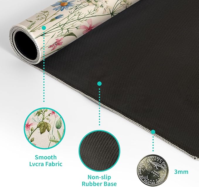 Flower Gaming Mouse Pad Large Mouse Pad for Keyboard and Mousepad Desk Mat with 3mm Non-Slip Base and Stitched Edge for Gaming and Office Computer Mat Protector Mat 31.5x11.8 Inch