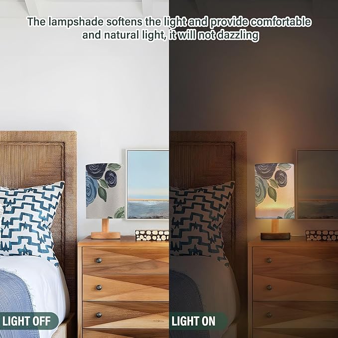 Flower LED Table Lamp, Bedside Lamp with Linen Lampshade, Flicker-Free Eye Care USB Plug in Nightstand Lamp, for Bedroom and Office
