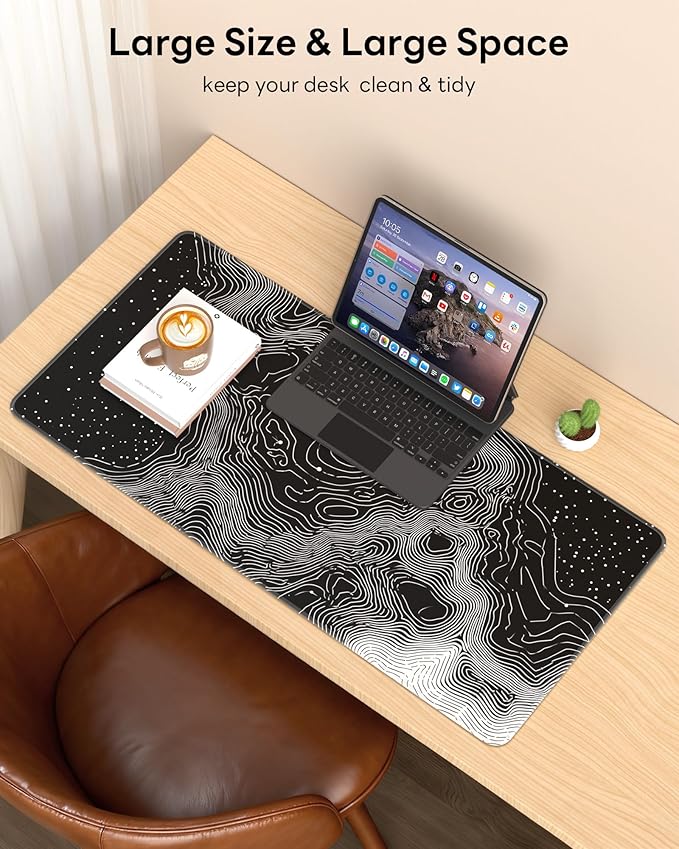 XL Gaming Mouse Pad, 31.5x15.7'' Large Desk Mat with Anti-Slip Rubber Base & Stitched Edges for Gaming, Office, Home, Linear Map