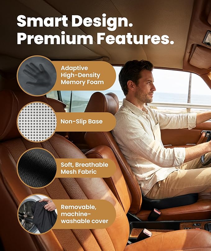 Everlasting Comfort Doctor Recommended Memory Foam Seat Cushion for Office Chairs & Car - Ergonomic Office Desk Accessories - Cushions for Tailbone Support, Sciatica (Black, Large)