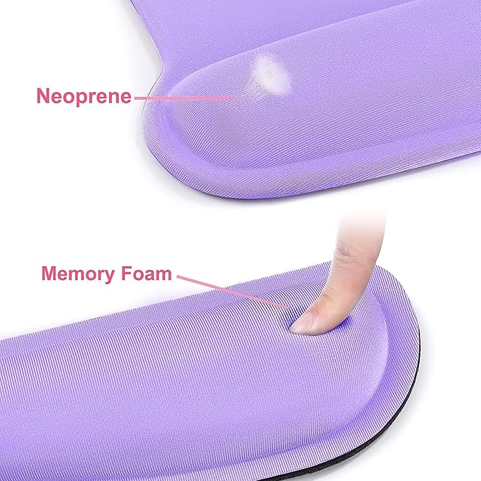 MOSISO Wrist Rest Support for Mouse Pad & Keyboard Set, Ergonomic Mousepad Non-Slip Base Home/Office Easy Typing Cushion with Neoprene Cloth & Raised Memory Foam, Light Purple