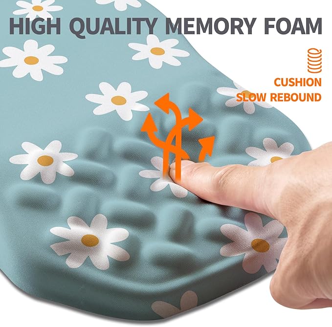 Ergonomic Slope Mouse Pad Wrist Support, Wrist Rest Mousepad for Carpal Tunnel with Massage Bulge and Slow Rebound Memory Foam (12x8 inch, White Flowers)