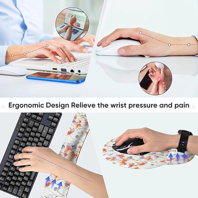 RICHEN 3 PCS Computer Mouse Pads for Desk with Coaster Set, Non-Slip Keyboard Wrist Rest and Mouse Pad Set, Ergonomic Design (YKMWR-52)