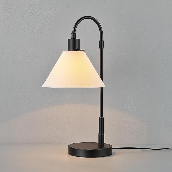Globe Electric 20" Table Lamp, Matte Black, White Fabric Shade, Rotary Switch on Socket, 5-Foot Black Cord, Bedroom, Home Décor, Nightstand