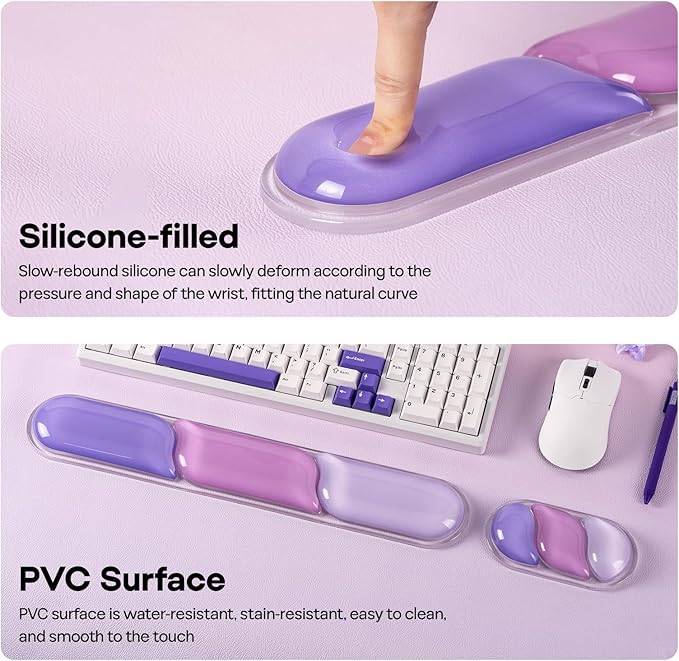 EPOMAKER CloudGel Wrist Rest for Keyboard and Mouse, 2 Pieces Silicone Wrist Support, Anti-Slip Rubber Bottom, Ergonomic Design, Suitable for Office/Computer/Laptop/Gaming (Purple)