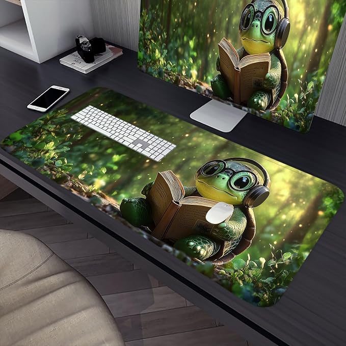 Green Turtles Gaming Mouse Pad Reading Book Forest Cute XL Mouse Pad Large Mousepad Extended Laptop Keyboard Mat Gaming Desk Pad Mouse Mat 31.5"x11.8" Office Computer Keyboard Laptop Home