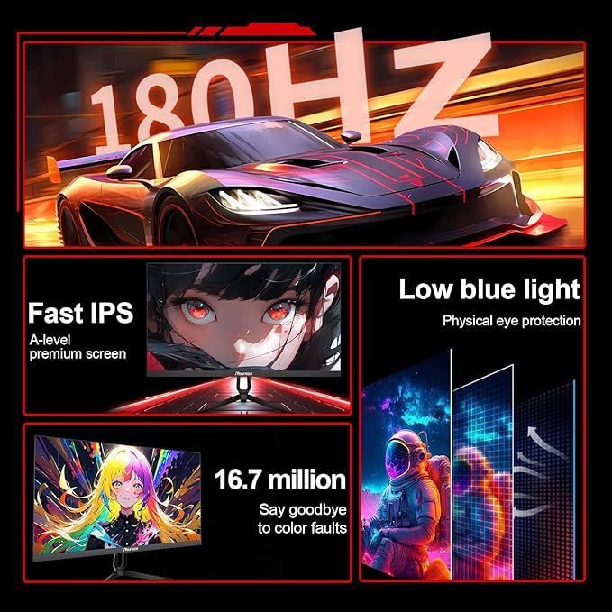 23.8inch 180Hz Gaming Monitor,FHD (1920 x 1080P), 1ms Response Time 100% sRGB Computer Monitor, Fast-IPS Panel, FreeSync & G-Sync, HDMI & DP & USB Ports VESA Compatible, (R23 Blitz)