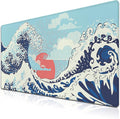 Extra Large Mouse Pad Blue XXL Mousepad, Big Mouse Pads Office Desk Mats, Desk Pad Mat Waterproof Non-Slip Rubber Base, 35.4 X 15.7 inch for Work/Game/Office/Home Japanese Great Wave Art