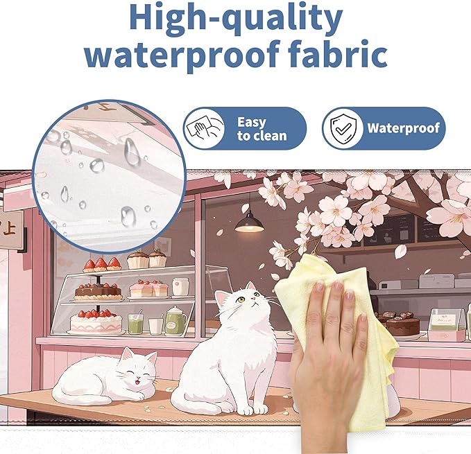 Pink Cute Cat Gaming Mouse Pad Large Desk Mat Extended Keyboard Mouse Pad Anime Mousepad with Non-Slip Base and Stitched Edge Mouse Mat Desk Pad 31.5 x 11.8 in Mouse Pads for Desk Home Office Gaming
