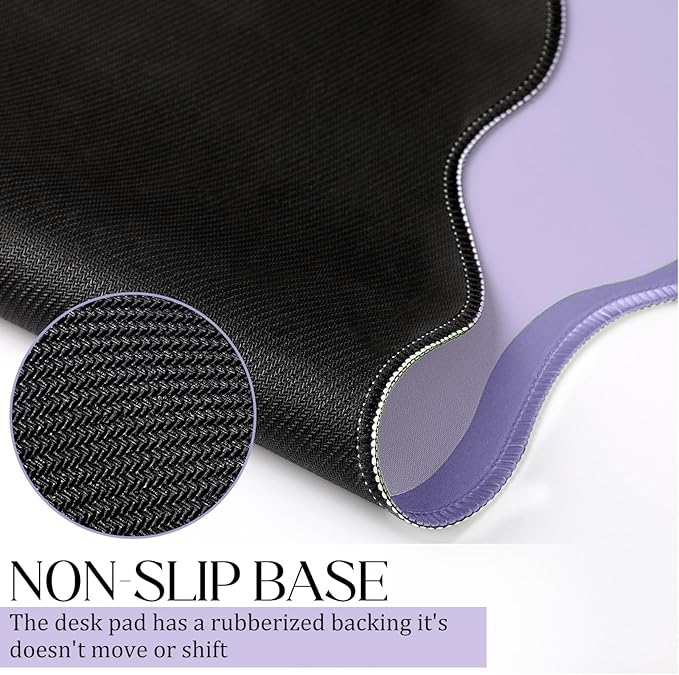 Scalloped Desk Mat Large Scalloped Piping Cute Desk Mat Aesthetic Preppy Table Pad Large Nonslip Pad with Edge Stitching Waterproof Gaming(Purple,31.5 x 15.75 Inches)