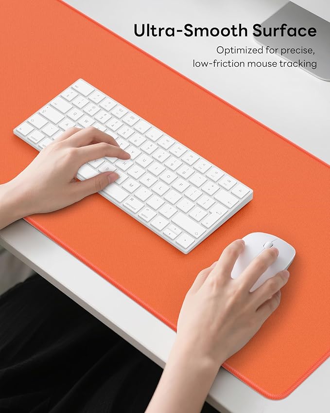 Orange Mouse Pad, 31.5 x 11.8 Large Desk Mat with Stitched Edges & Non-Slip Base, Mousepad for Office, Home, Work