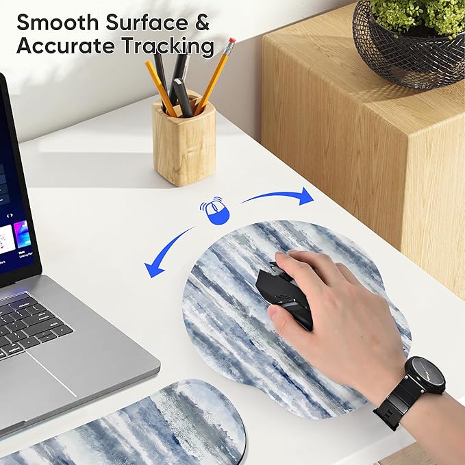 Ergonomic Keyboard Mouse Pad Wrist Rest Support Set for Laptop/Computer/Desktop,Memory Foam Hand Rest Wrist Cushion for Gaming/Office,Lightweight Comfortable (Ink Painting)