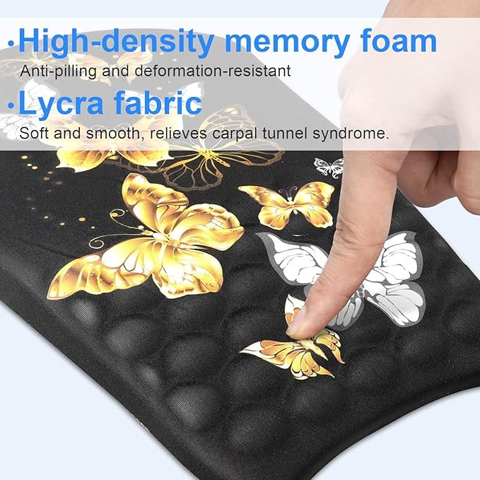 Ergonomic Wrist Mouse Pad with Massage Design, Wrist Rest Pain Relief Mousepad with Memory Foam Non-Slip PU Base, Mouse Pad with Wrist Support for Wireless Mouse & Desk, Y Butterfly B