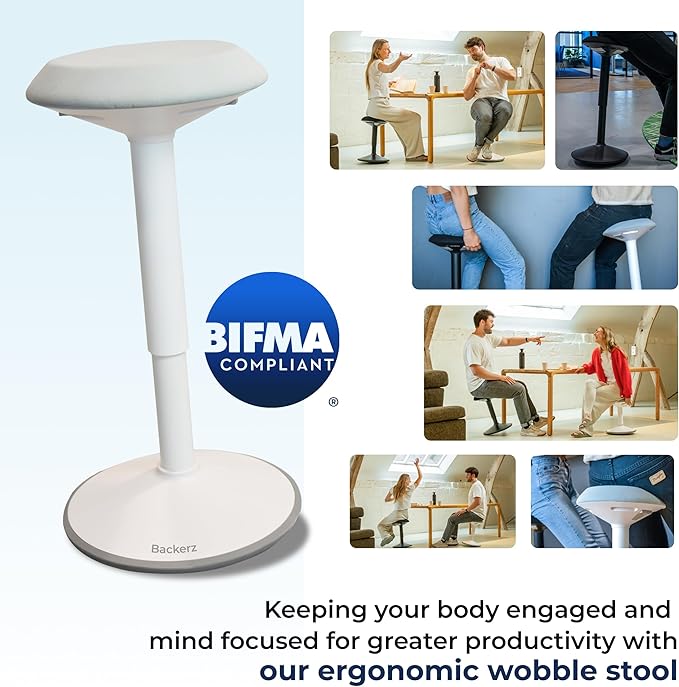Standing Desk Stool Chair, Height Adjustable Stool 21-31 inch for Office and Classroom, Swivel Stool, Anti-Slip Bottom Ergonomic Wobble Stool with Rocking Motion, White