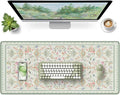 HAOCOO Floral Mouse Pad, 35.4" x 15.7" Waterproof Makeup Mat, Cute Aesthetic Desk Decor Pad, Women Office Keyboard Matt with Stitched Edges, Green Desk Accessories Work for Home