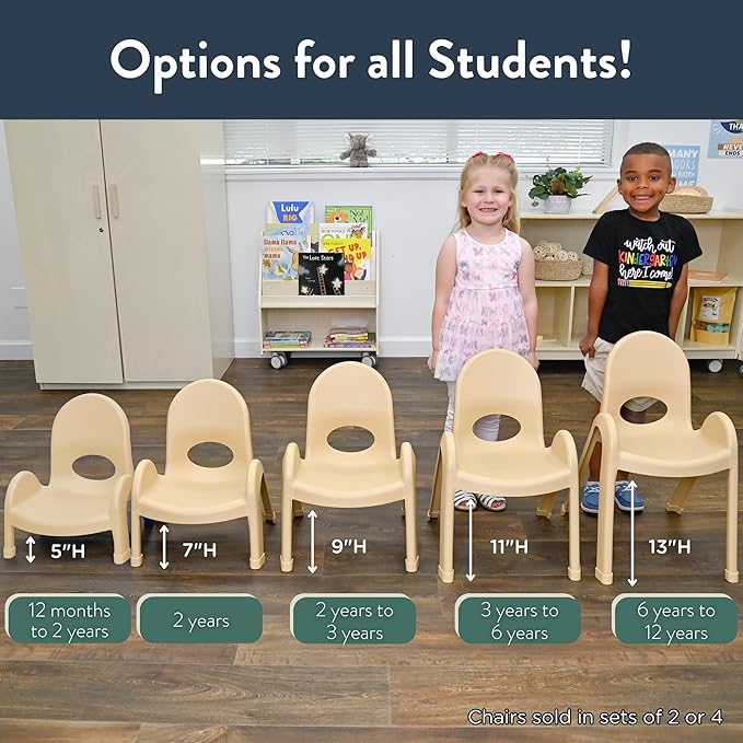Angeles Value Stack 9" Child Chair, Natural Tan, 4 Pack, Stackable Ergonomic Seating Solution for Classrooms and Homeschools