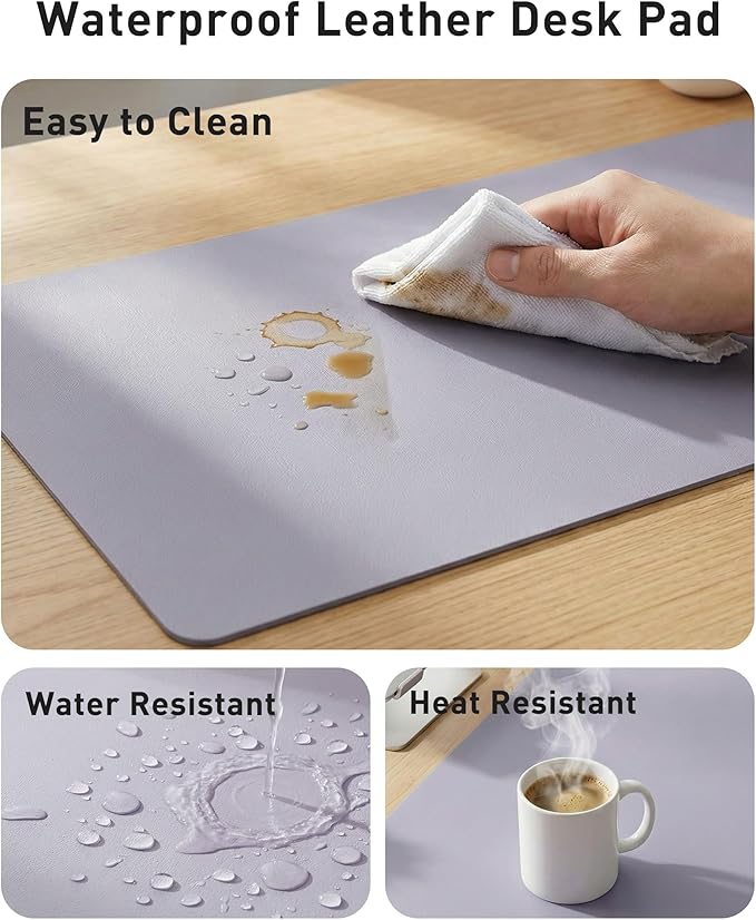 Aothia Faux Leather Desk Mat - Large Mouse Pad, Non-Slip PU Leather Blotter, Waterproof Writing Surface for Office and Home (Lavender, 42" x 17")