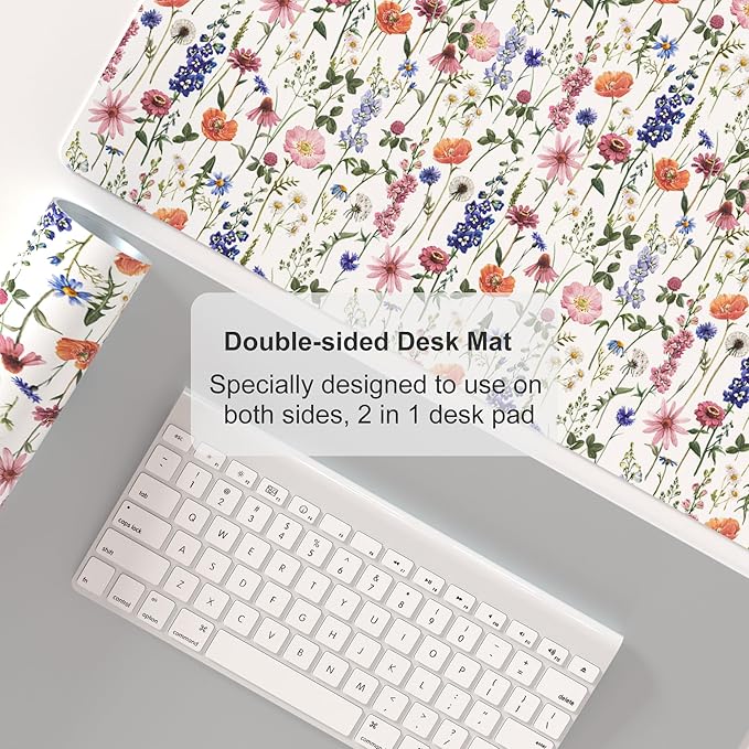 Colorful Star Large Mouse Pad, Watercolor Floral Desk Mat Office Supplies, Waterproof Faux Leather Big Gaming Mousepad for Women Girls, Flowers Desk Pad Home Office Décor Accessories 31.5" x 15.7"