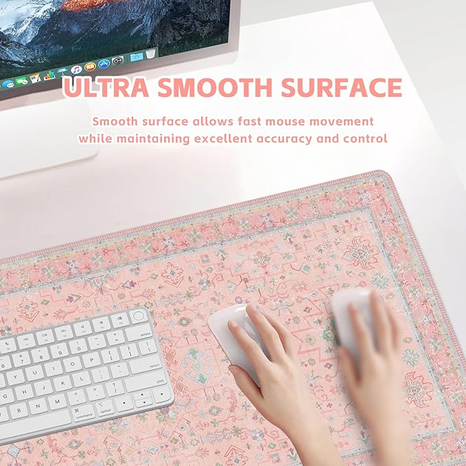 Baziabbo Pink Floral Desk Mat,XXL Extended Big Mouse Pad,Gaming Mousepad with Stitched Edge,Non-Slip Rubber Base Keyboard Desk Pad for Home Office Study Game