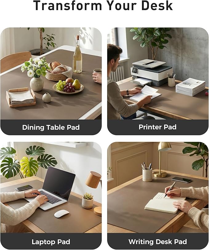 Aothia Faux Leather Desk Mat - Large Mouse Pad, Non-Slip PU Leather Blotter, Waterproof Writing Surface for Office and Home (Coffee, 43" x 17")