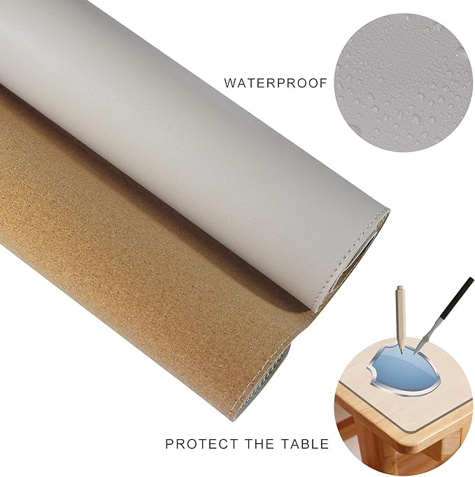MAIDERN 40" x 16" Reversible XXL Cork & Leather Desk Pad, Full Desk Mat Protector for Gaming Home Office (Cream)