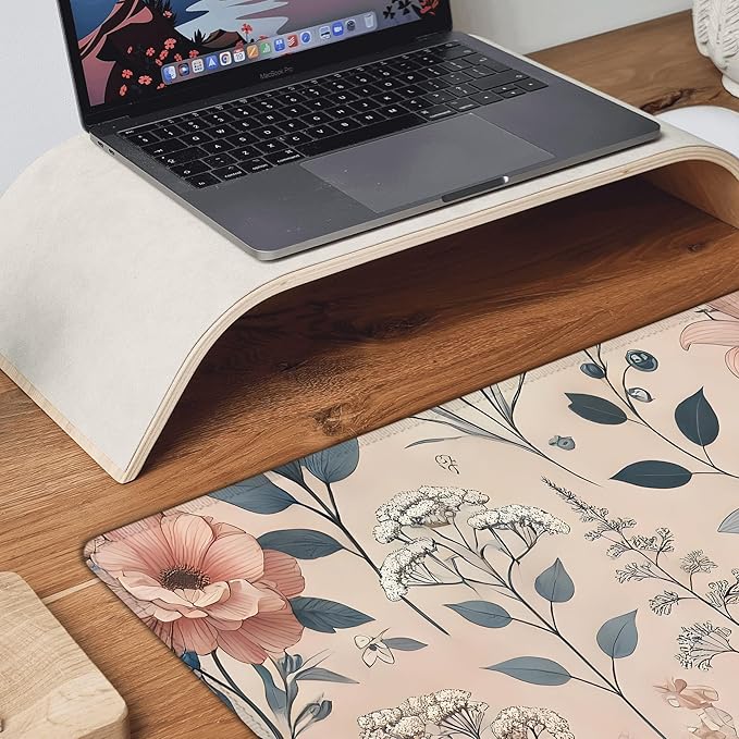 Desk Mat, Aesthetic Dark Plants Floral XXL 35.4"x15.7"Large Gaming Mouse Pad, 3mm Thick Gaming Keyboard Pad,Desk Pad Non-Slip Rubber Base with Stitched Edges for Office Game Home Decor