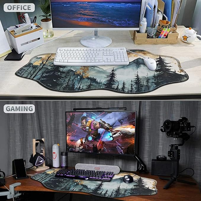 Landscape Forest Large Gaming Mouse Pad Plus a Coaster, 35.4 x 15.7 inches Desk Mat Extended XXL Mousepad with Stitched Edge Non-Slip Rubber, Desk Pad Computer Mouse Mat for Home Office