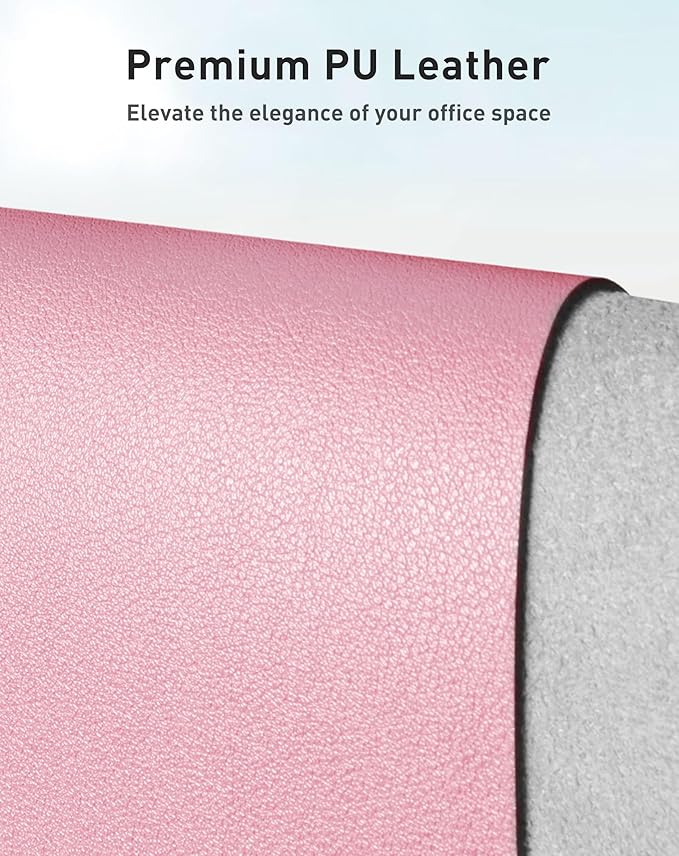 Aothia Faux Leather Desk Mat - Large Mouse Pad, Non-Slip PU Leather Blotter, Waterproof Writing Surface for Office and Home (Fairy Pink, 63" x 17")