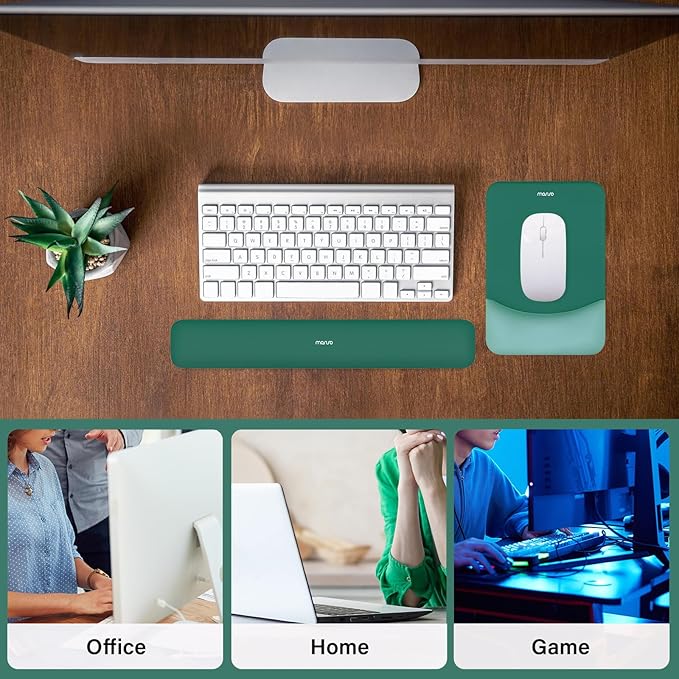 MOSISO Wrist Rest Support for Mouse Pad&Keyboard Set, Rectangular Ergonomic Mousepad Non-Slip Base Home/Office Easy Typing Pad with Neoprene Cloth&Raised Silicone Lining, Peacock Green