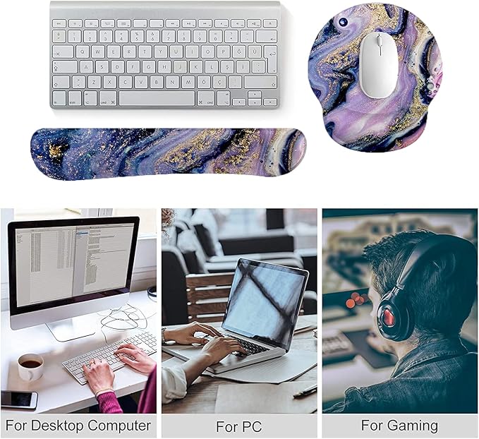 Keyboard Wrist Rest and Mouse Pad, Ergonomic Memory Foam Mouse Pad Wrist Support, Non-Slip Mouse Pad and Keyboard Wrist Support, Comfortable Mousepad with Wrist Rest for Game, Office