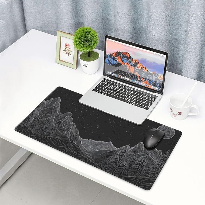 AQQA Black Gaming Mouse Pad (31.5x15.7 in), XL Large Mouse Mat Long Desk Pad with Non-Slip Rubbe Stitched Edges, Keyboard Mousepad for Work, Game, Office, Home (Mountain)