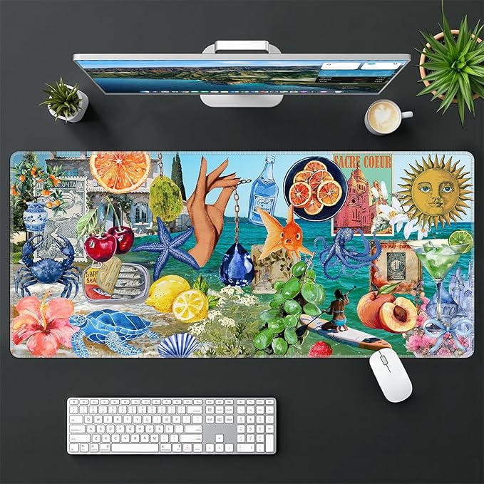 Baziabbo Blue Desk Mat,XXL Extended Large Mouse Pad,Gaming Mousepad with Stitched Edge,Non-Slip Rubber Base Keyboard Desk Pad for Home Office Study Game