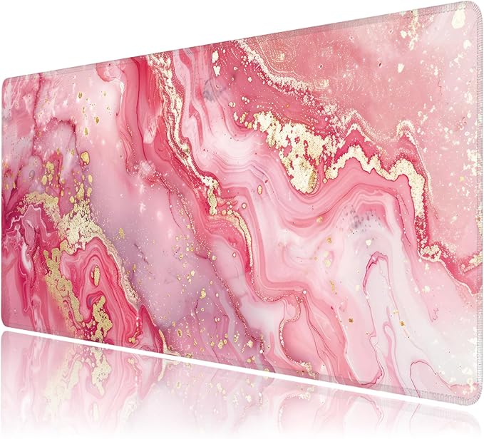 Desk Mat, Pink Marble XXL 35.4"x15.7"Large Gaming Mouse Pad, 3mm Thick Gaming Keyboard Pad,Desk Pad Non-Slip Rubber Base with Stitched Edges for Office Game Home Decor