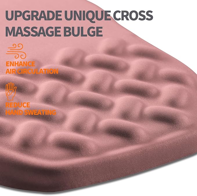 Ergonomic Slope Mouse Pad Wrist Support, Wrist Rest Mousepad for Carpal Tunnel with Massage Bulge and Slow Rebound Memory Foam (12x8 inch, Pink)