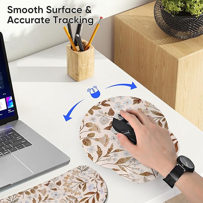 RICHEN Mouse Pad and Keyboard Wrist Rest, 3-in-1 Computer Mousepad and Coaster Set, Non-Slip Keyboard Wrist Rest and Mouse Pad Set Ergonomic Design (YKMWR-59)