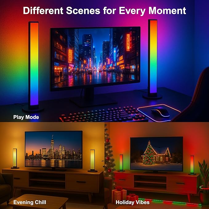 RGB Smart LED Desk Light Bars 2-Pack Music Sync Standing Light Bars for Gaming, Home Office & Ambient Lighting (Remote Control)