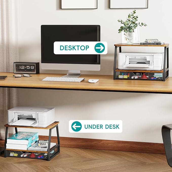 2-Tier Printer Stand with Storage, Desktop Organizer for Printer Paper, Desk Shelf for Office and Home Printer Tables for 3D Printers‌ Black