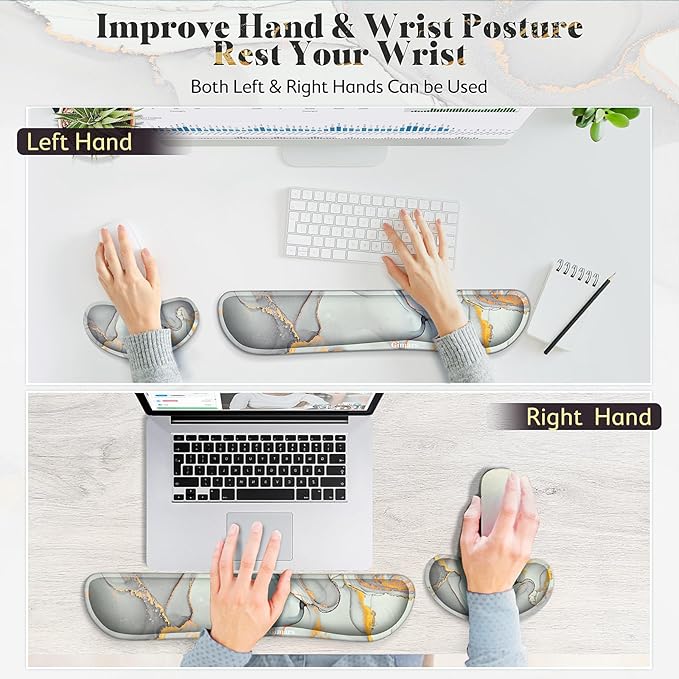 Gimars Upgrade Enlarge Gel Memory Foam Set Keyboard Wrist Rest Pad, Mouse Wrist Cushion Support for Office,Could Golden Computer, Laptop, Mac,Cloud Golden